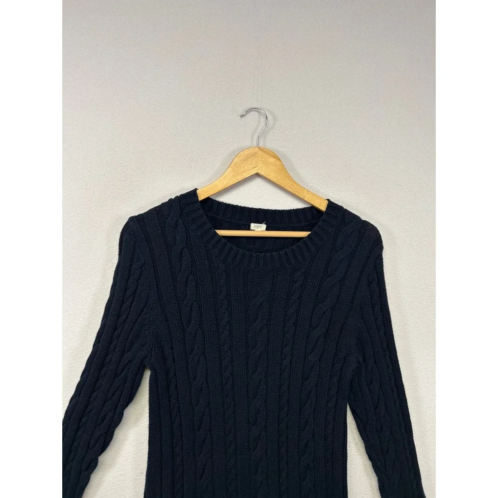 Preppy J.Crew Womens Large Navy Blue Cable Knit Cotton Crewneck Sweater 65042